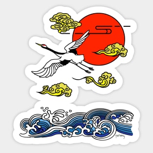 Red crowned Crane Sticker